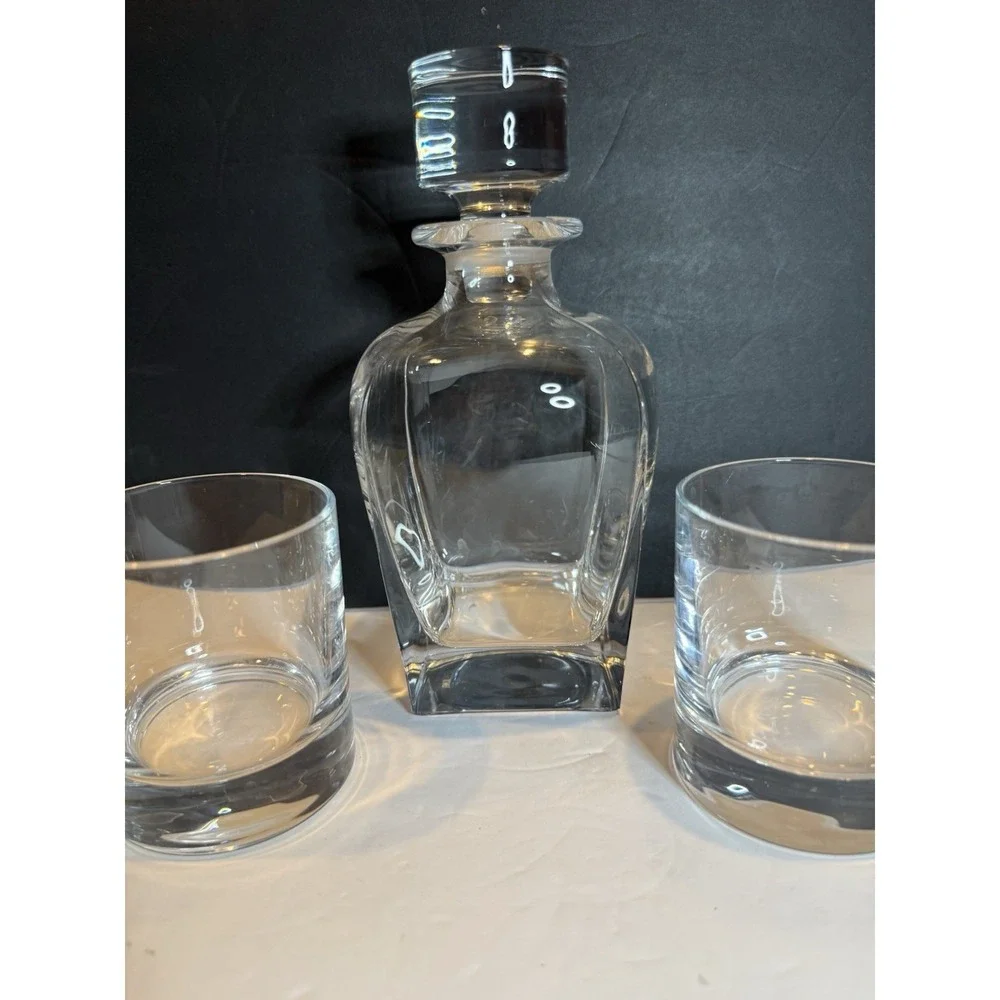 Lenox Crystal Whiskey Decanter & 2 Double Old Fashioned Glasses Bar Set